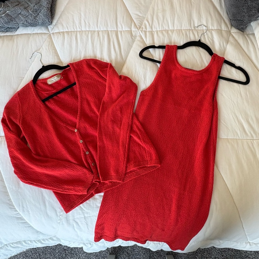 Free People Sadie Sweater Mini Dress Set ❤️Vibrant Red Knit Ensemble